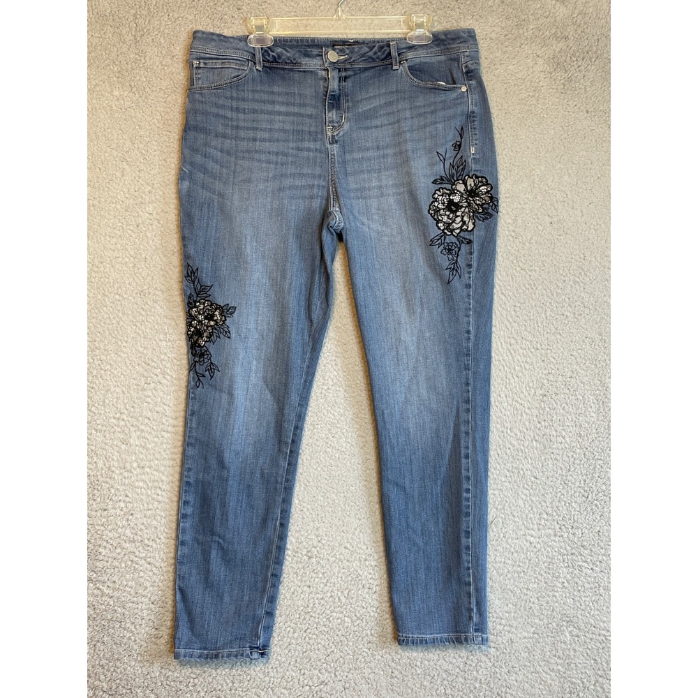 Simply Vera Vera Wang Women's Size 16 Skinny Jeans Floral Applique Denim